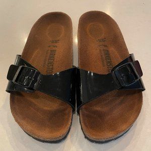 Birkenstock Madrid Black Patent Leather Slides 36
